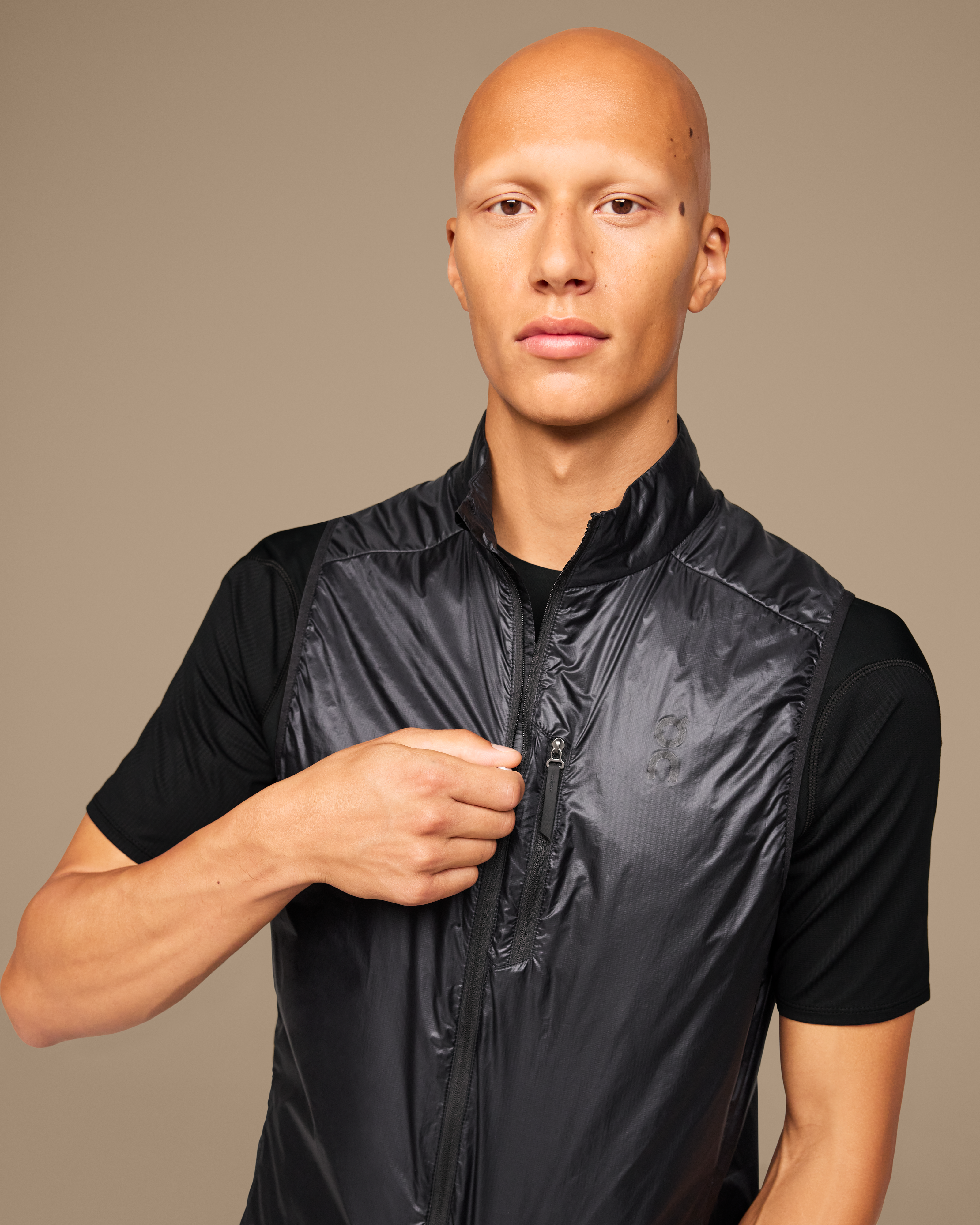 on weather vest Black