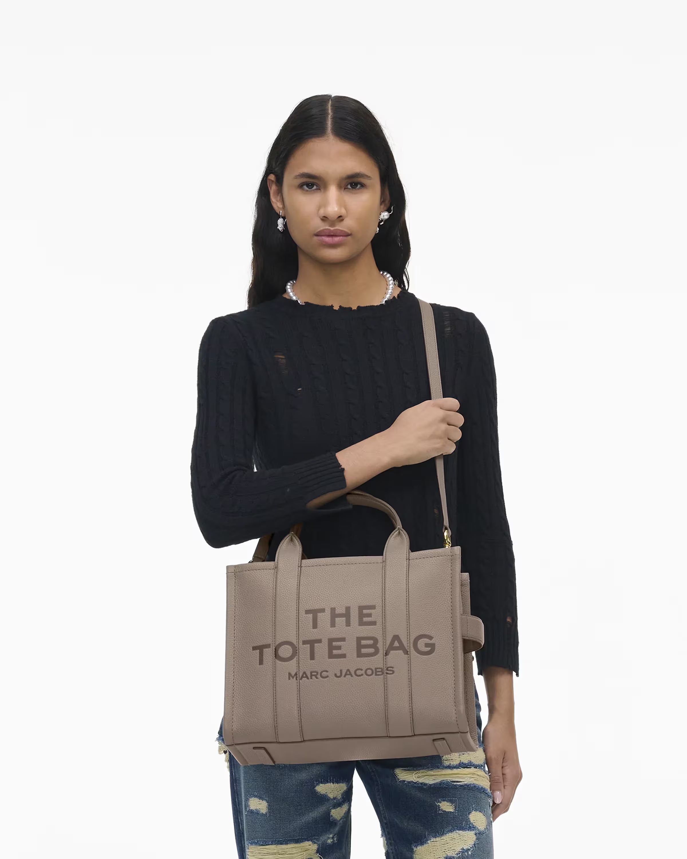 Marc Jacobs The Leather Medium Tote Bag Cement