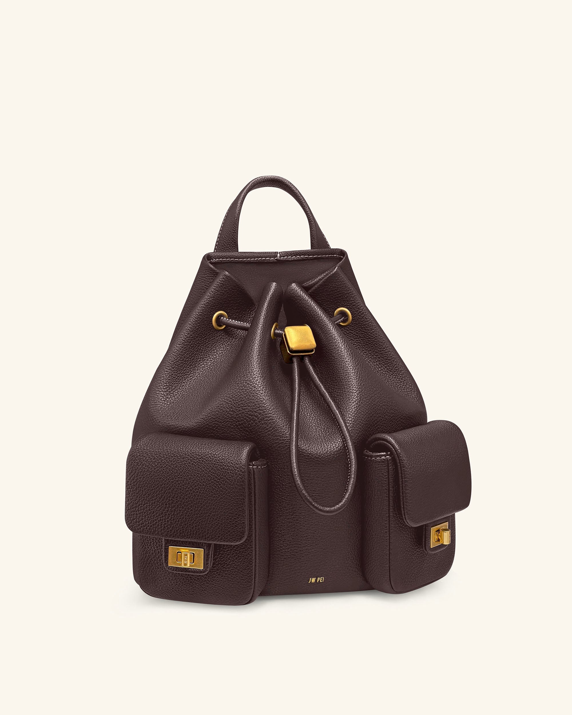 Jw Pei Avery Pebbled Drawstring Utility Backpack – Dark Brown