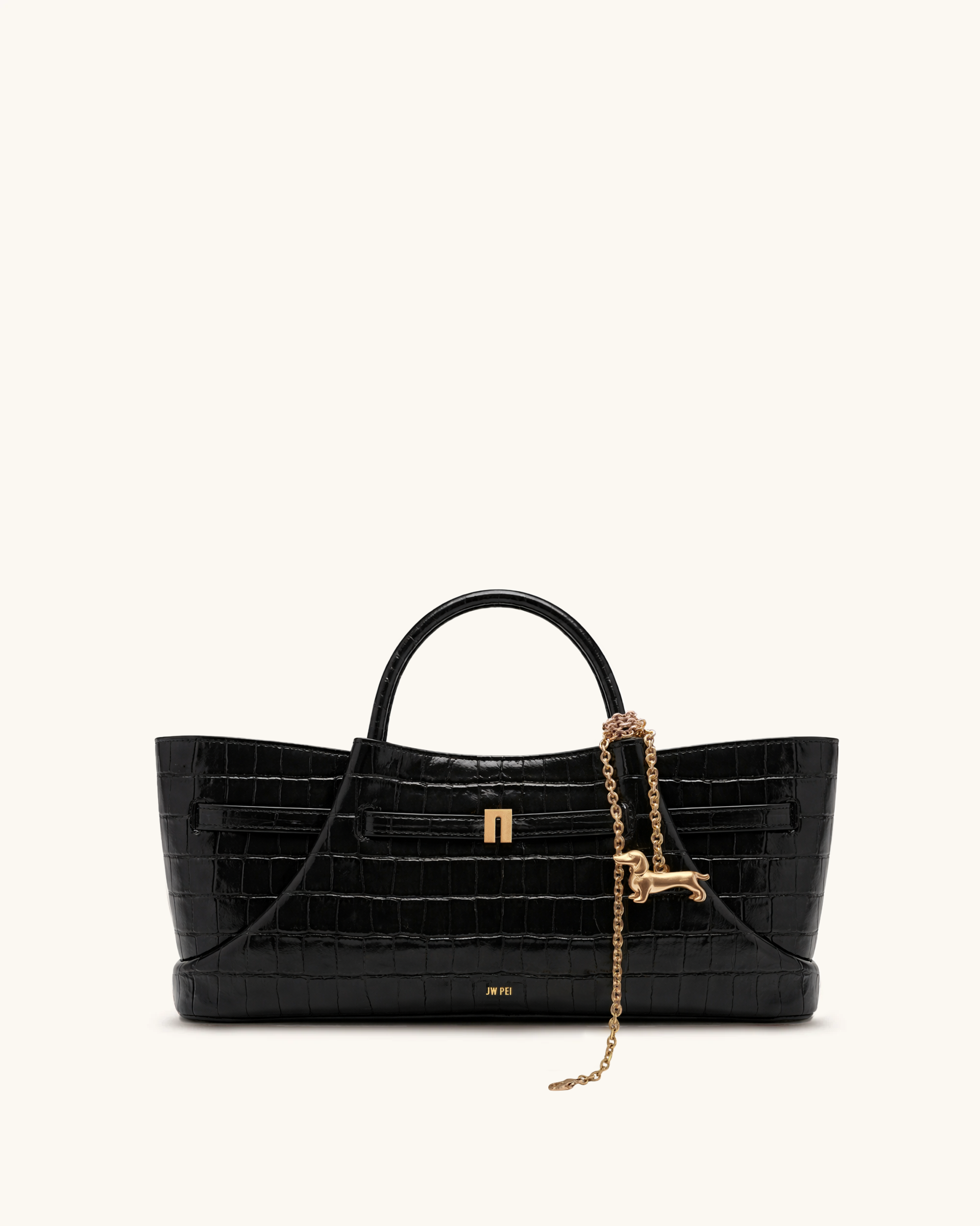 Jw Pei Maeve Dachshund Metal Charm Tote Bag Black Croc