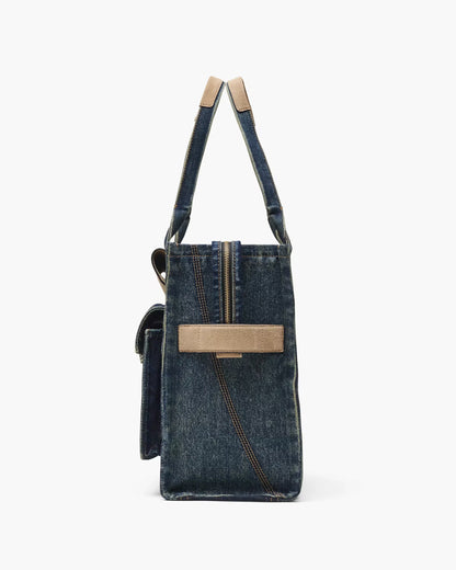 Marc Jacobs The Denim Suede Large Cargo Tote Bag Dark Wash Indigo