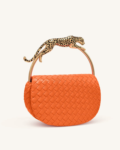 Jw Pei Ione Leopard Shaped Hardware Handle Woven Top Handle Bag Orange