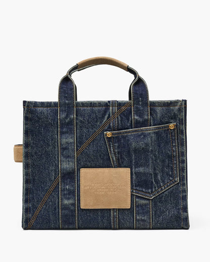 Marc Jacobs The Denim Suede Medium Cargo Tote Bag Dark Wash Indigo