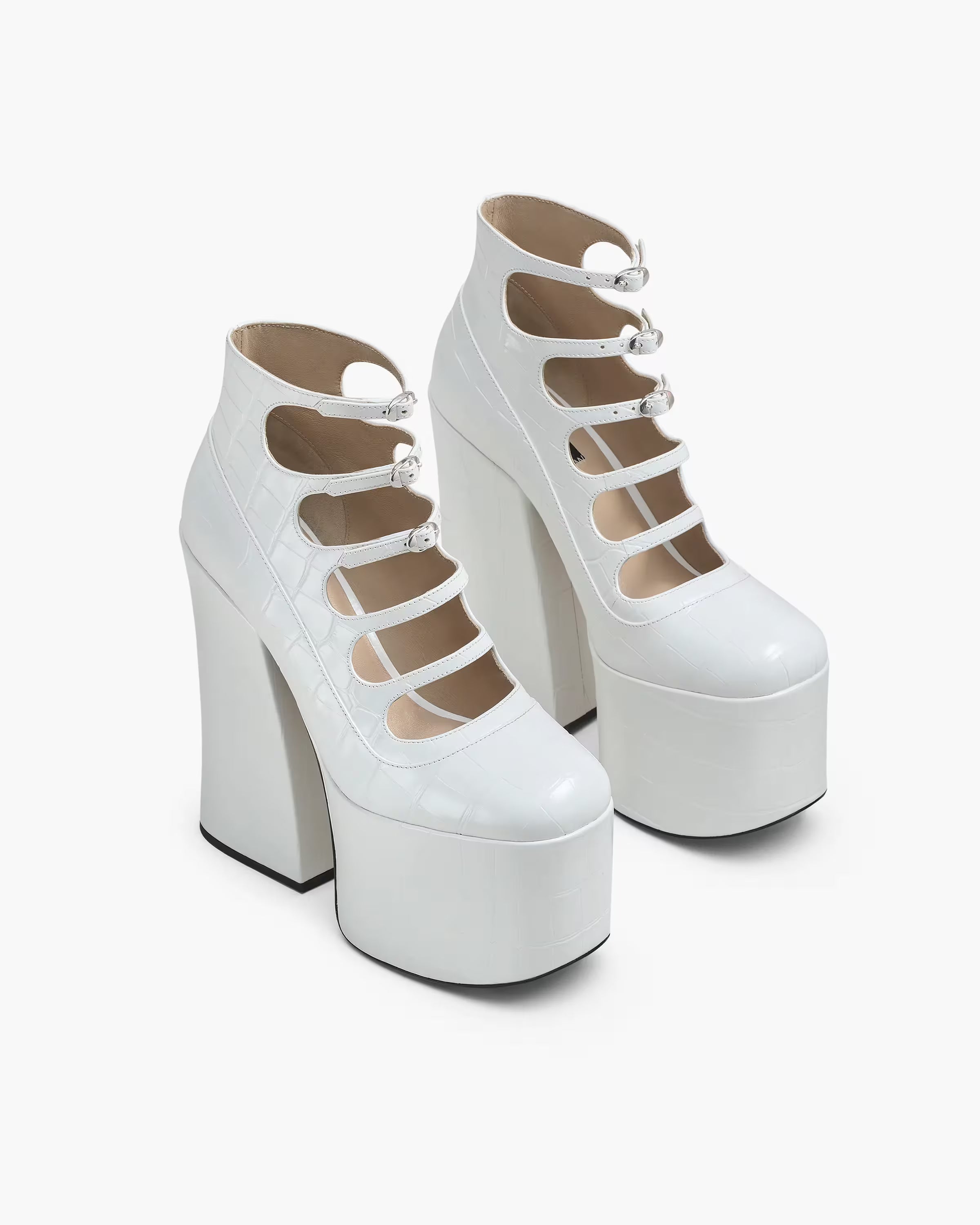 Marc Jacobs The Croc Embossed Kiki Ankle Boot Cotton White