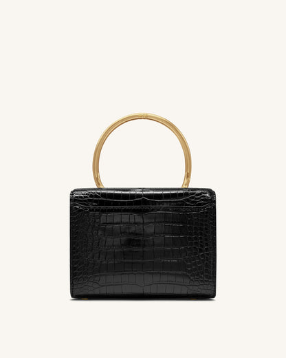 Jw Pei Astrid Calla Lily Metal Handle Top Handle Bag Black Croc