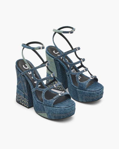 Marc Jacobs The Deconstructed Denim Kiki Platform Sandal Indigo Multi