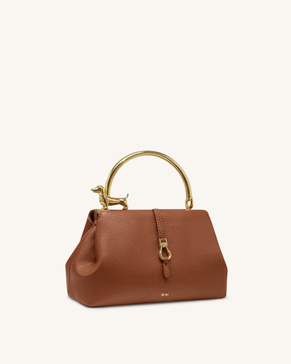 Jw Pei Bruna Dachshund Metal Handle Top Handle Bag Brown