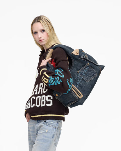 Marc Jacobs The Denim Suede Cargo Sack Bag Dark Wash Indigo
