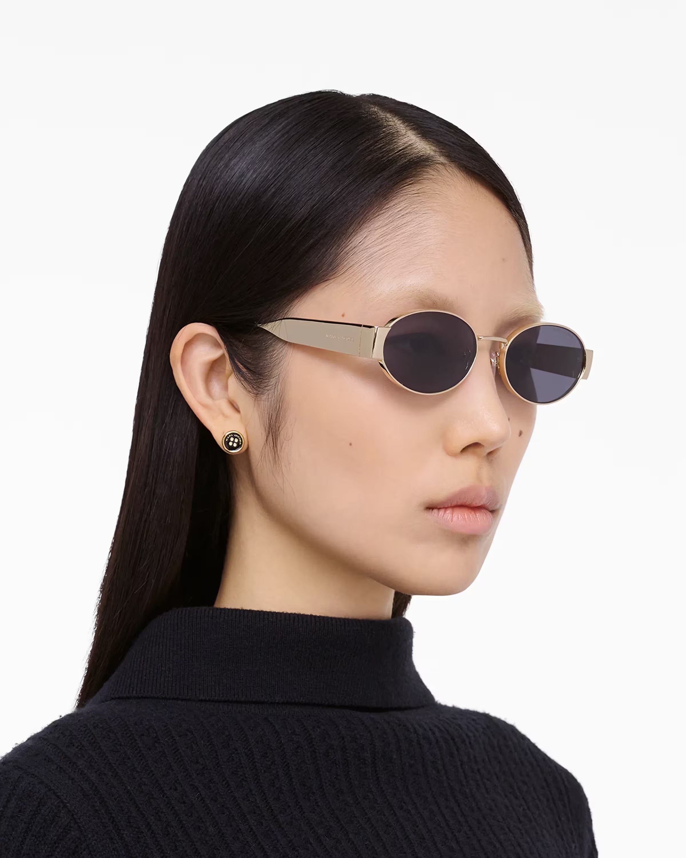 Marc Jacobs The Classic Logo Round Sunglasses Black/Gold