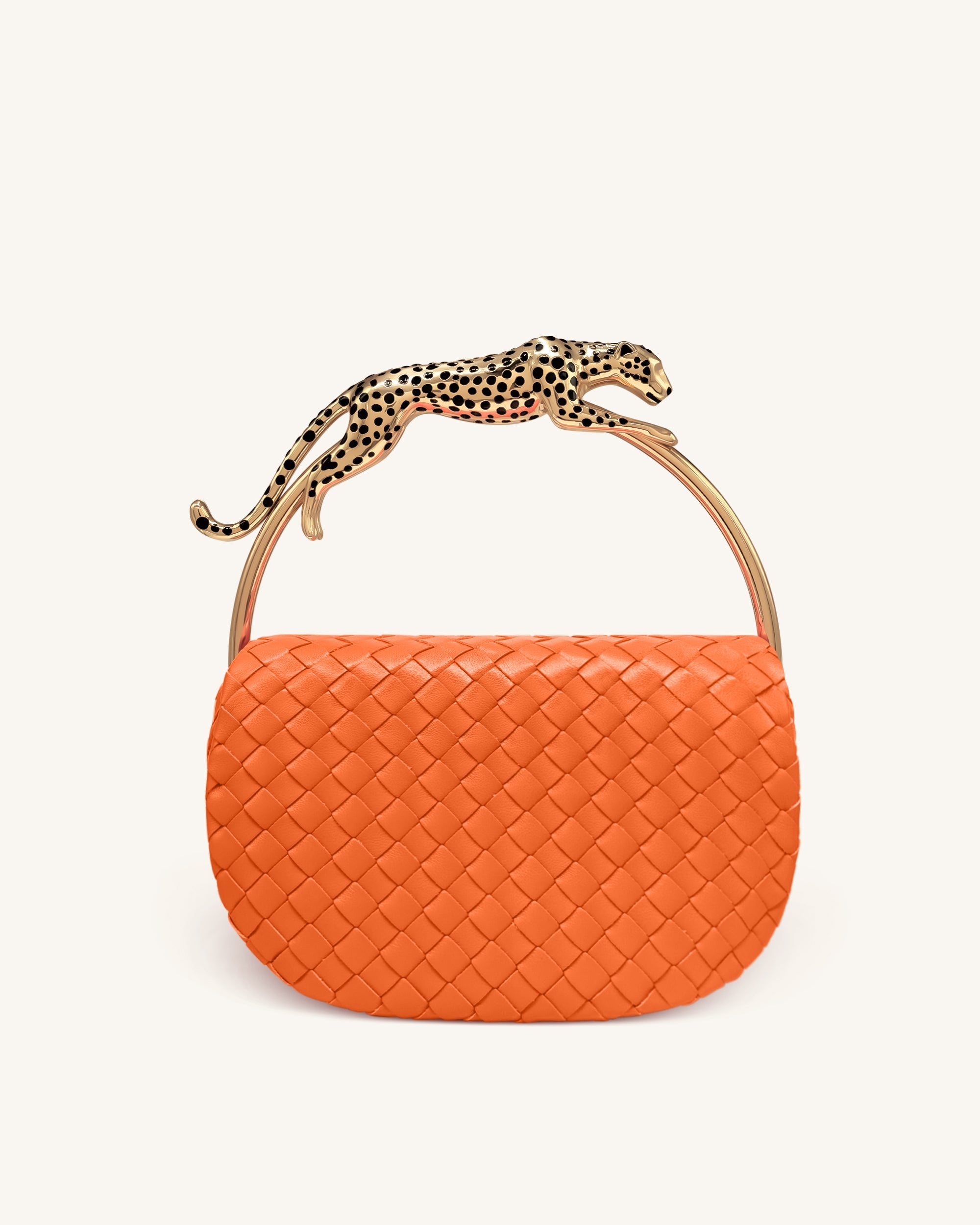 Jw Pei Ione Leopard Shaped Hardware Handle Woven Top Handle Bag Orange