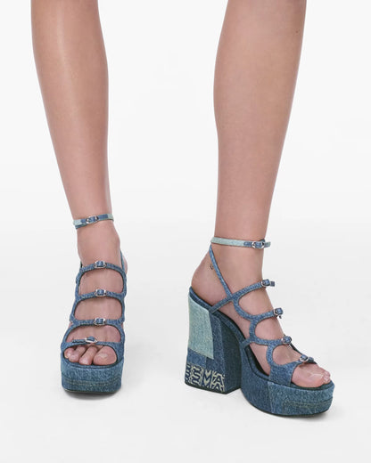 Marc Jacobs The Deconstructed Denim Kiki Platform Sandal Indigo Multi