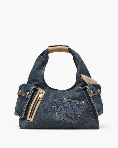Marc Jacobs The Denim Suede Cargo Sack Bag Dark Wash Indigo
