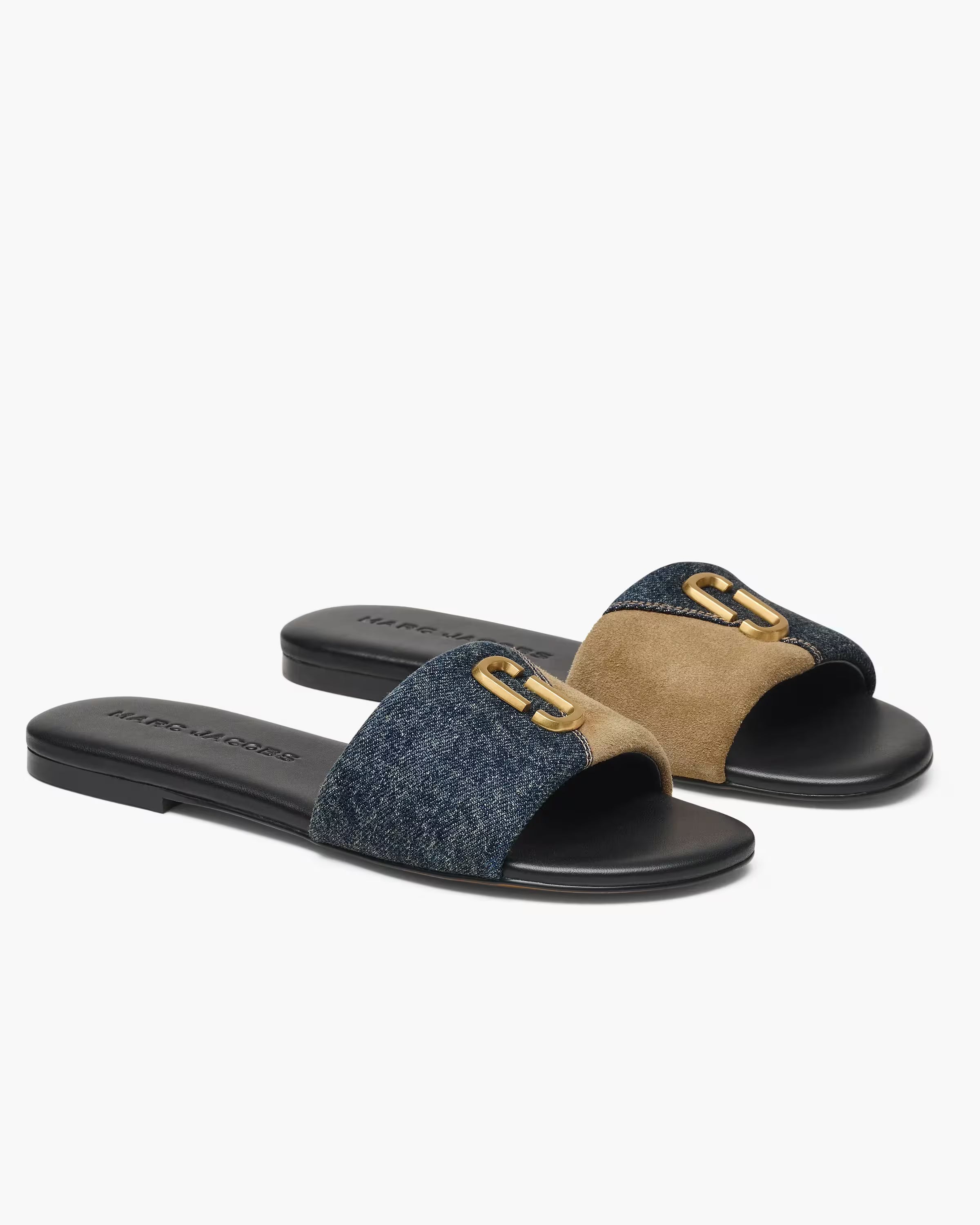 Marc Jacobs The Denim Suede Snapshot Slide Dark Wash Indigo