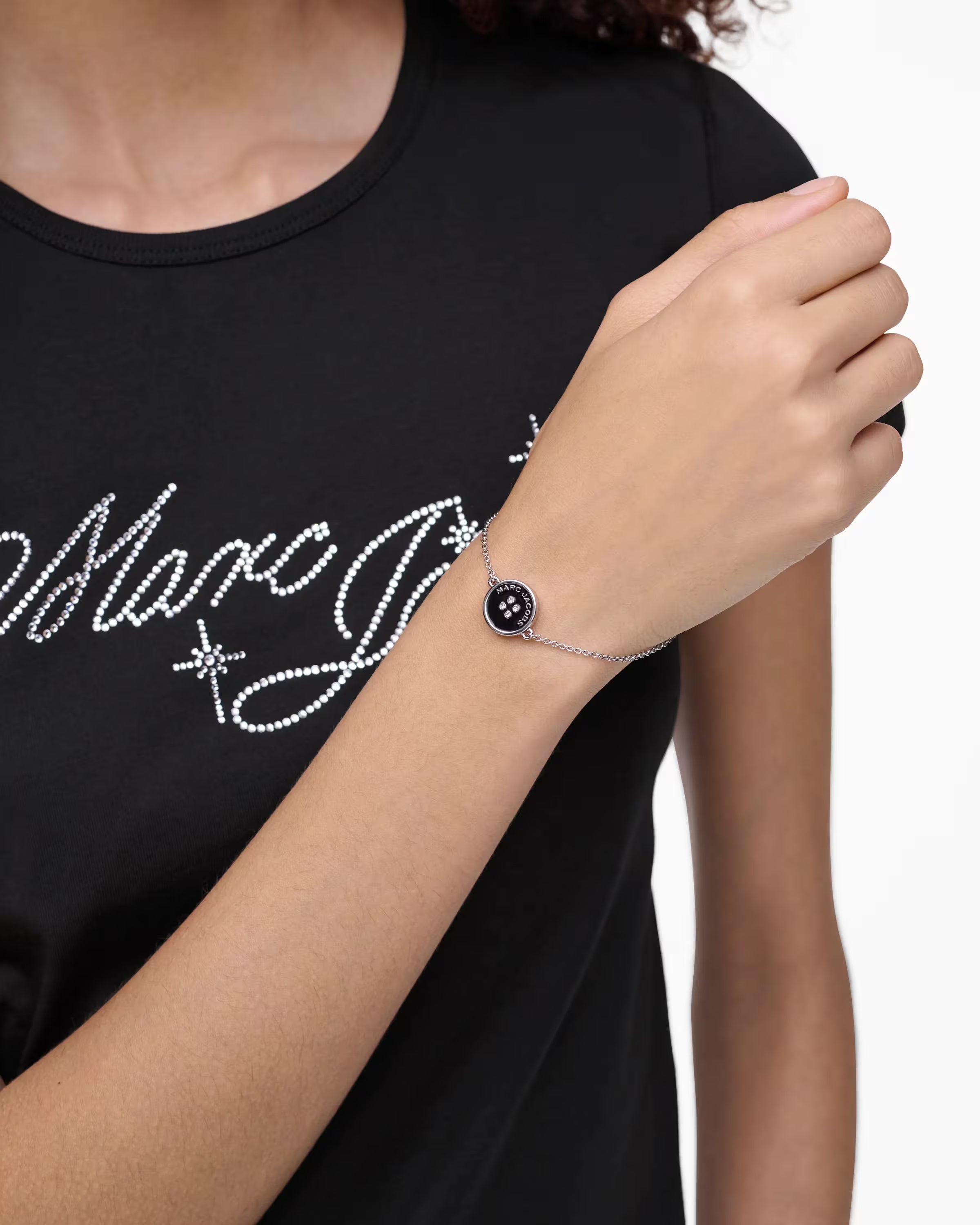 Marc Jacobs The Button Chain Bracelet Silver/Black