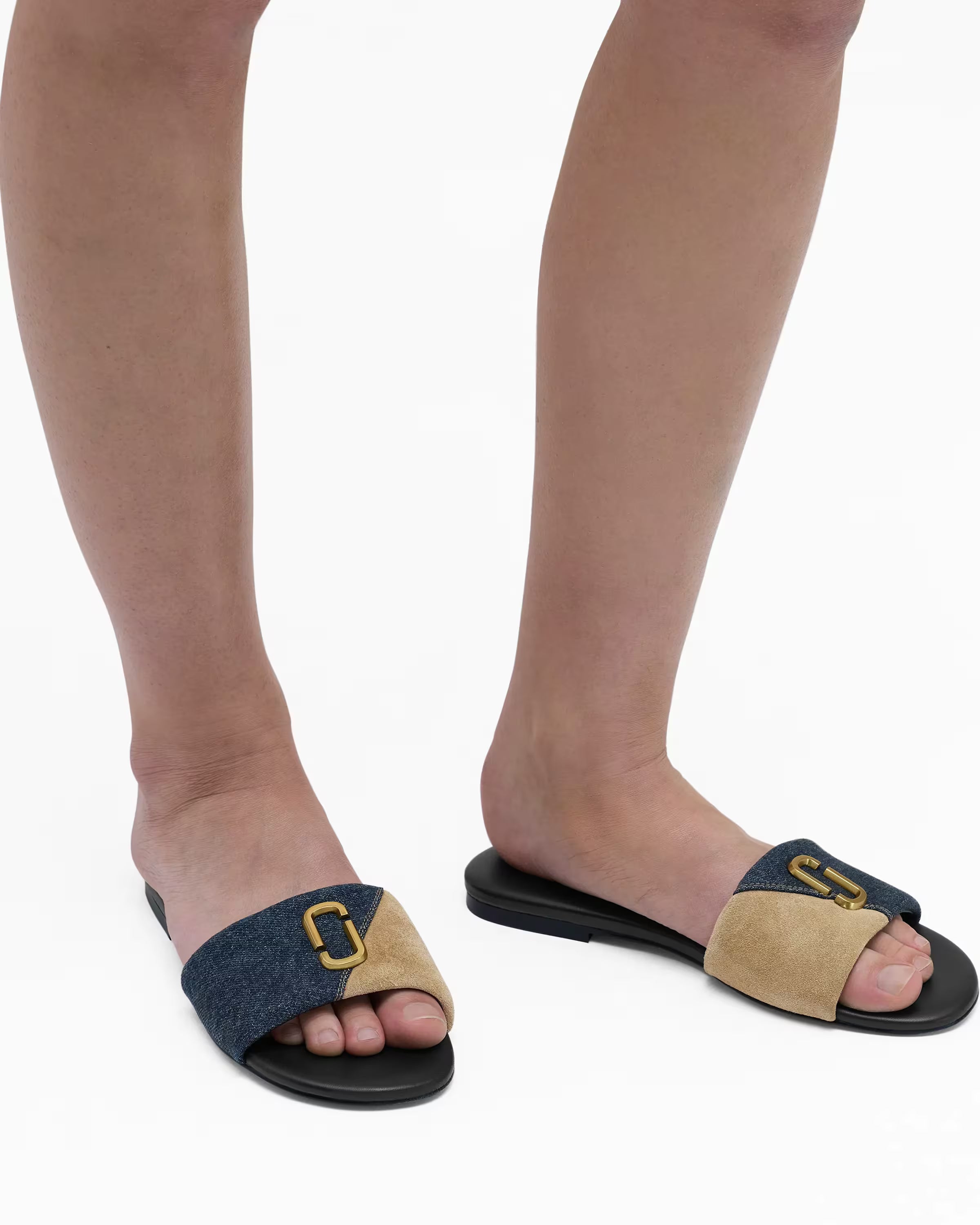 Marc Jacobs The Denim Suede Snapshot Slide Dark Wash Indigo