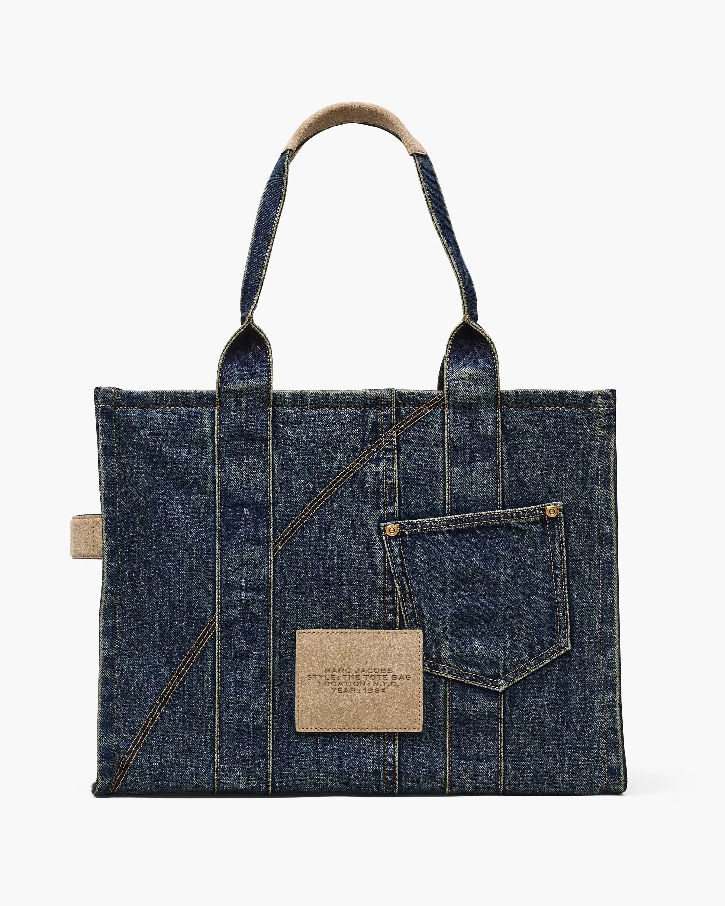 Marc Jacobs The Denim Suede Large Cargo Tote Bag Dark Wash Indigo
