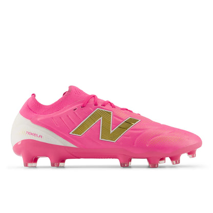 New Balance Tekela Women's Elite Low MG V5 Pink Heat with Metallic Gold and Pink Satin