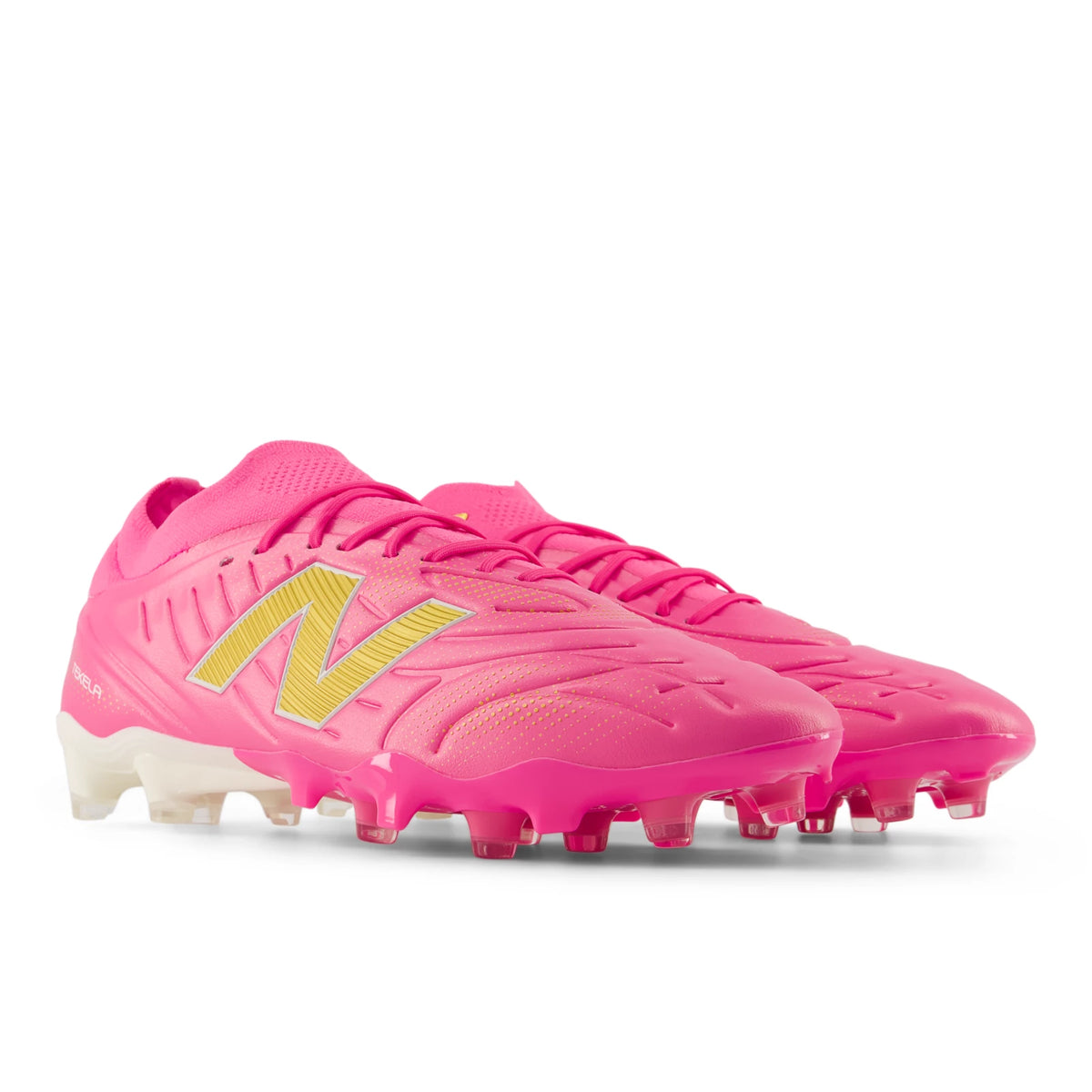 New Balance Tekela Pro Low FG V5 Pink Heat with Metallic Gold and Pink Satin