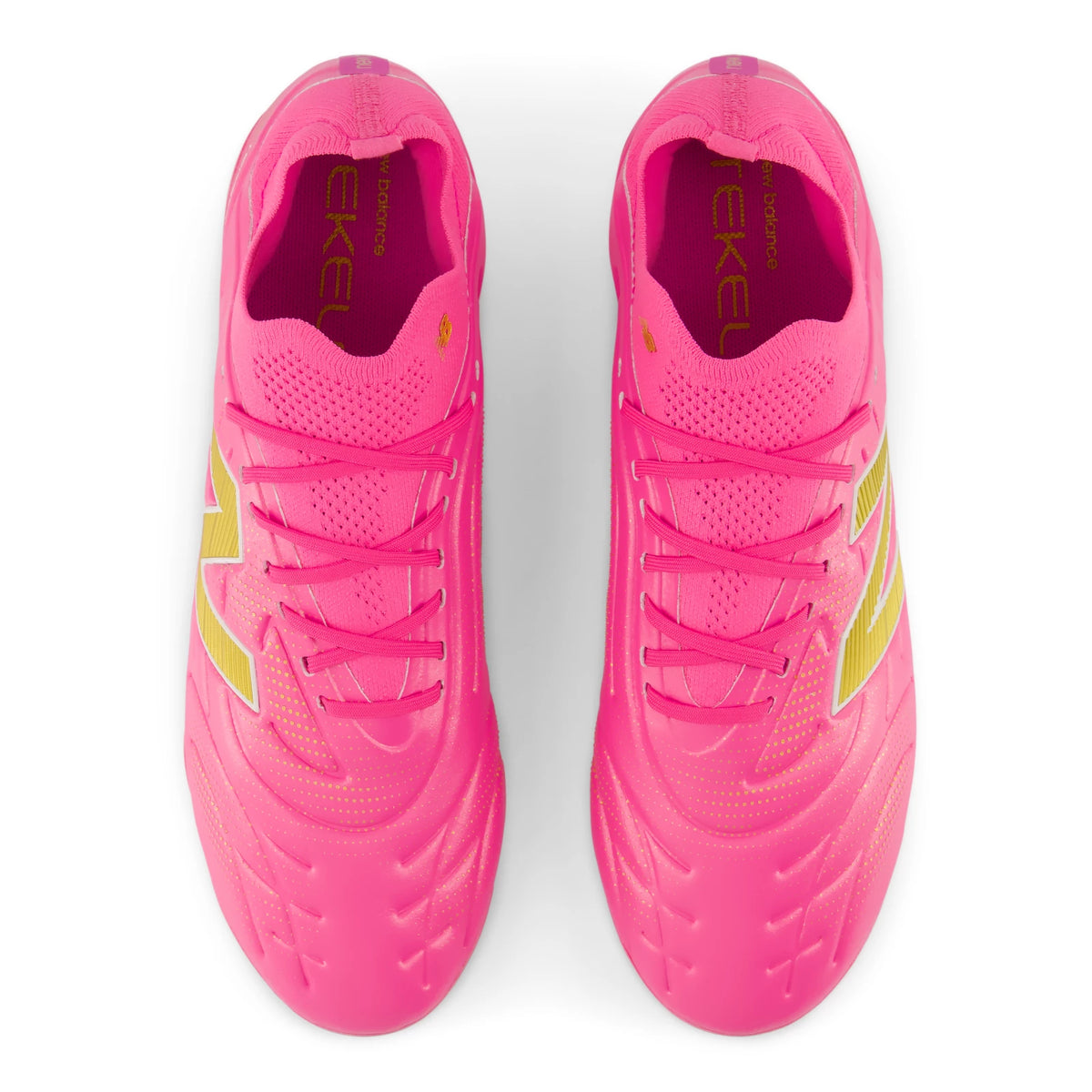 New Balance Tekela Women's Pro Low MG V5 Pink Heat with Metallic Gold and Pink Satin