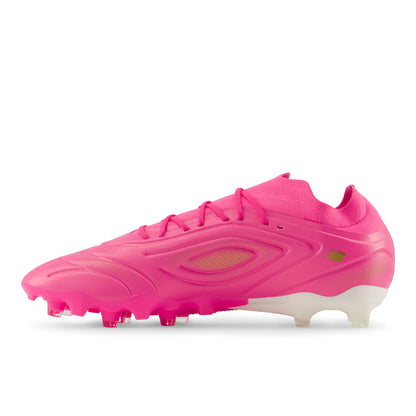 New Balance Tekela Team Low FG V5 Pink Heat with Metallic Gold and Pink Satin
