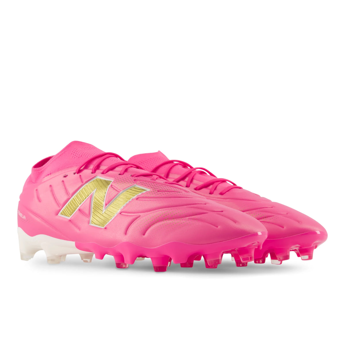 New Balance Tekela Team Low FG V5 Pink Heat with Metallic Gold and Pink Satin