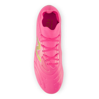 New Balance Tekela Women's Team Low MG V5 Pink Heat with Metallic Gold and Pink Satin