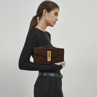 DeMellier The Vancouver Clutch mocha suede & mocha smooth