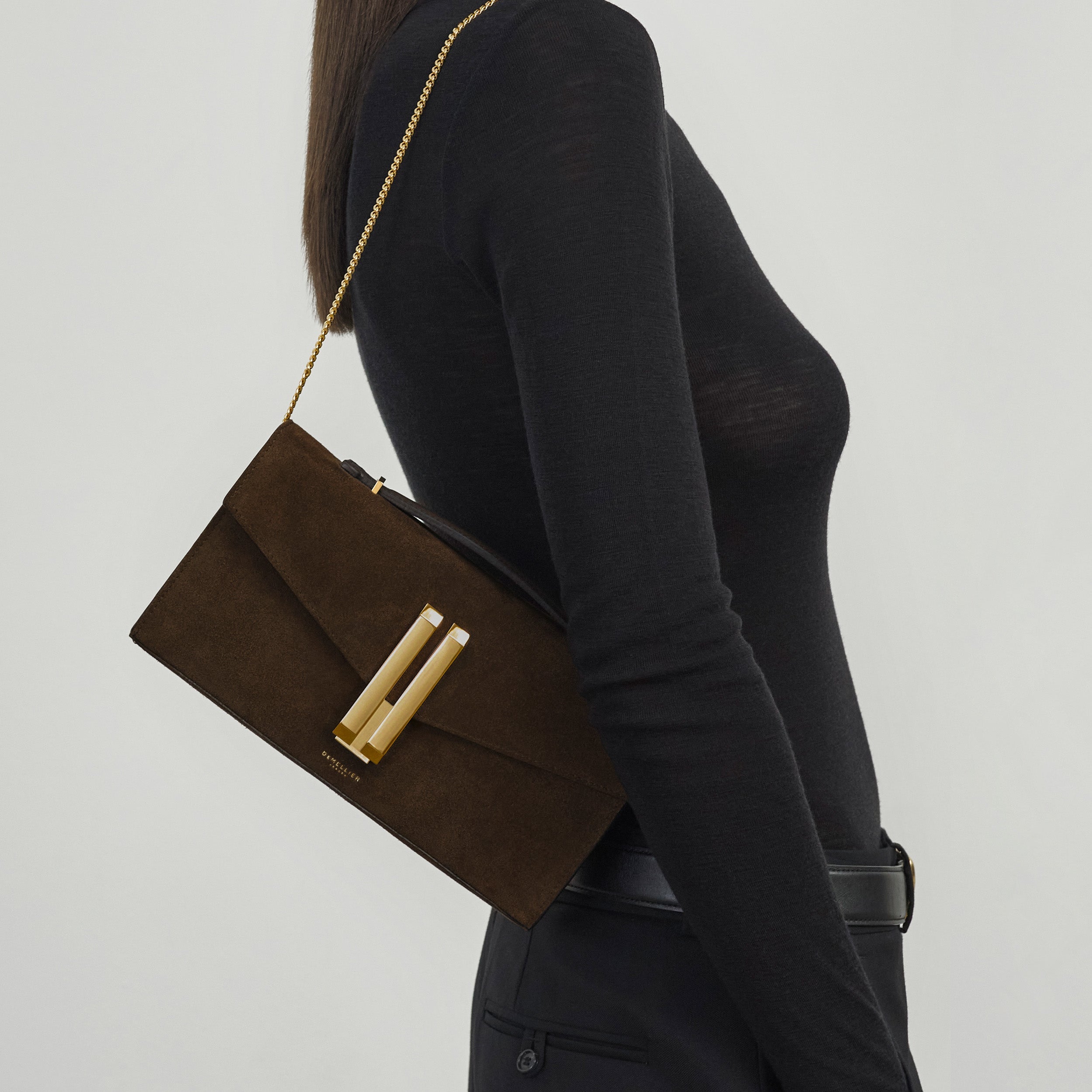 DeMellier The Vancouver Clutch mocha suede & mocha smooth