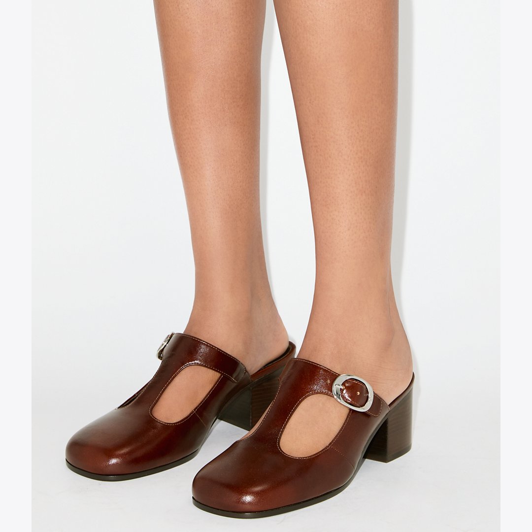 Tory Burch Violet T-Strap Heeled Mule NEGRONI