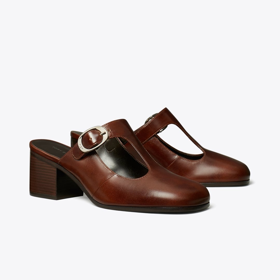 Tory Burch Violet T-Strap Heeled Mule NEGRONI