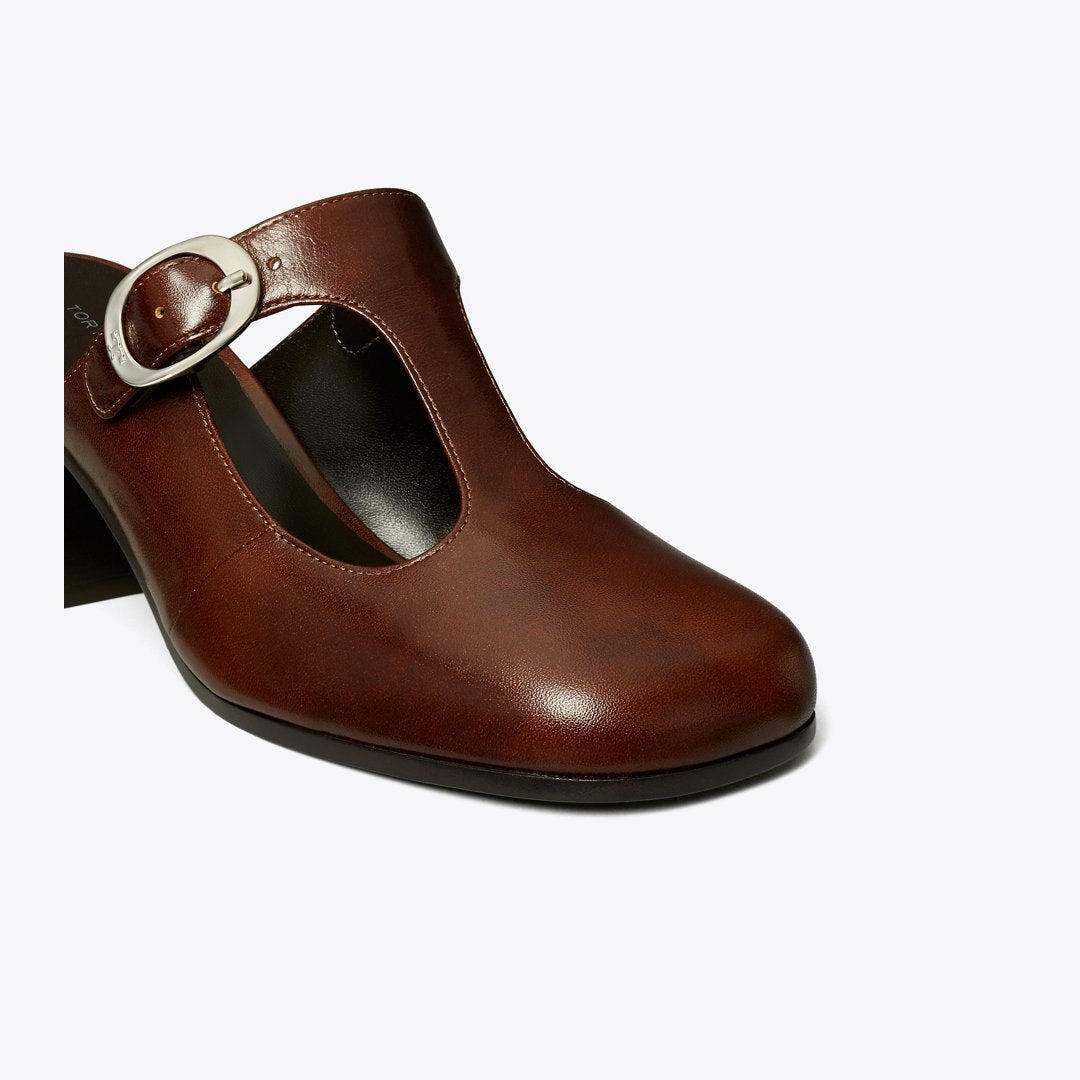Tory Burch Violet T-Strap Heeled Mule NEGRONI
