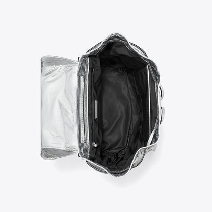 Tory Burch Virginia Metallic Flap Backpack Silver