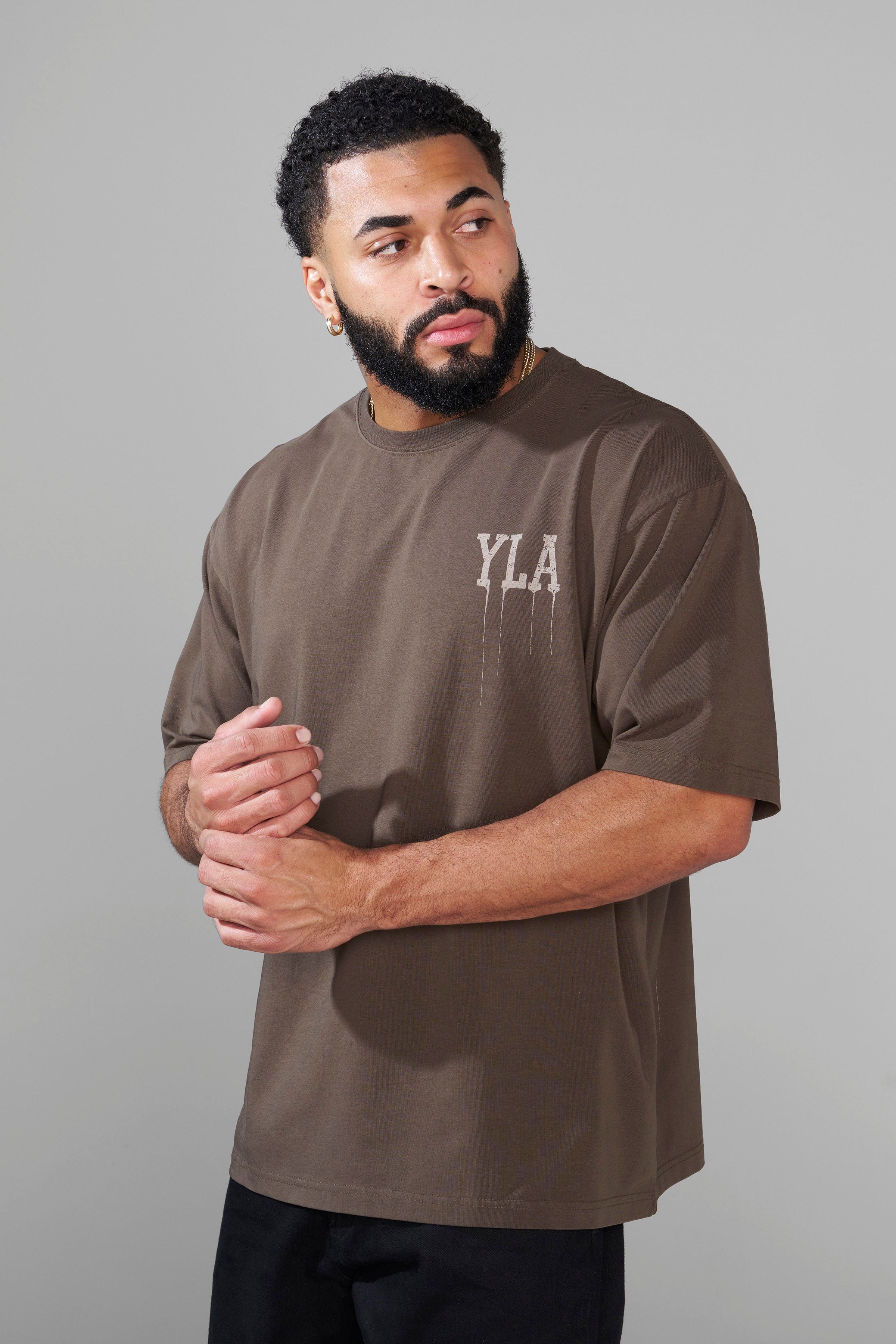 YoungLA W428 - Drip Oversized Tee Brown Wash