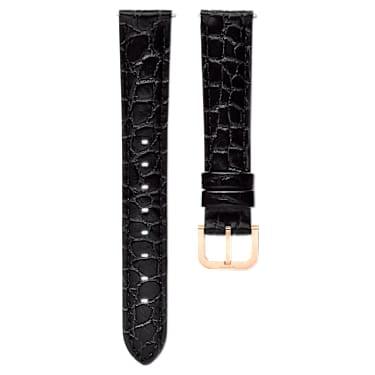 Swarovski Watch Strap 16 Mm (0.63") Width Leather with Stitching Black Rose Gold-Tone Finish SW5680904