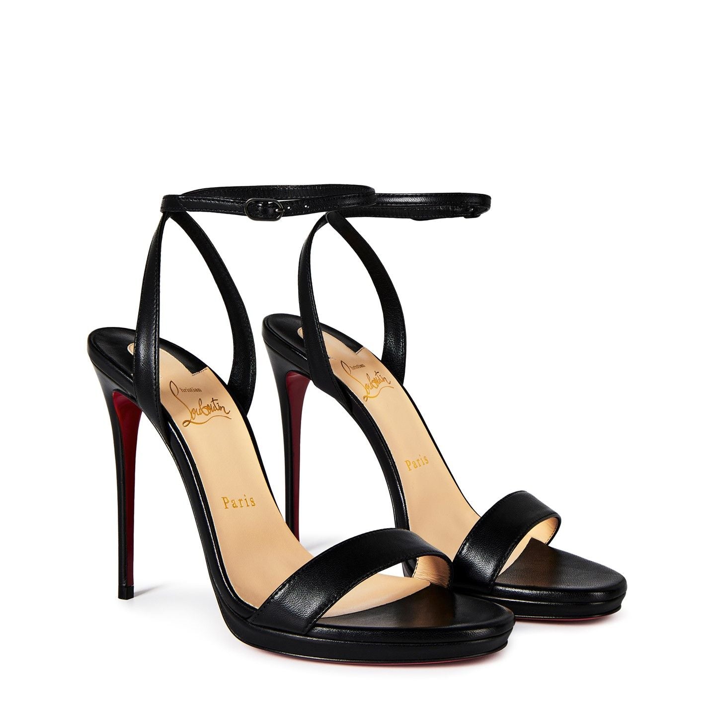  Women's Loubi Queen Leather Sandals 120mm Black BK01