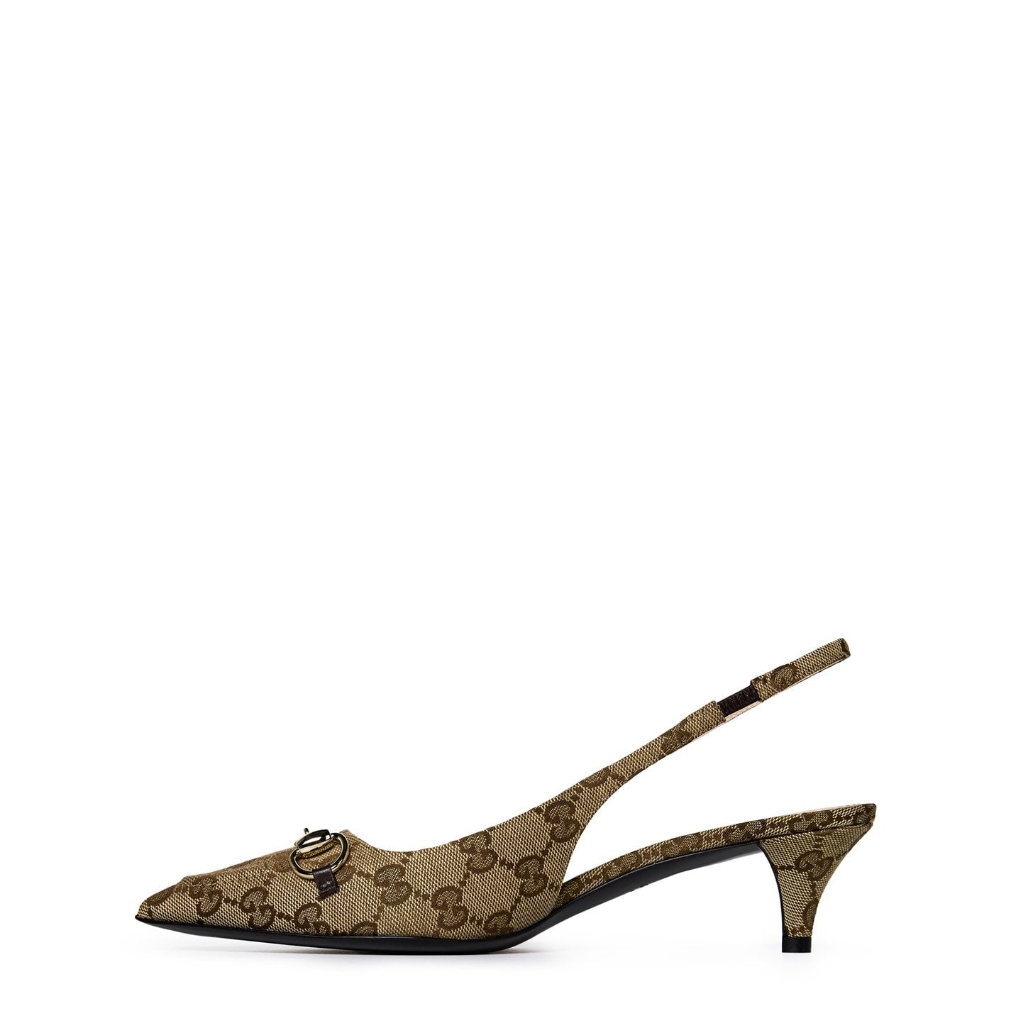  Women's Motif Canvas Horsebit Sling Pumps Beige Ebony