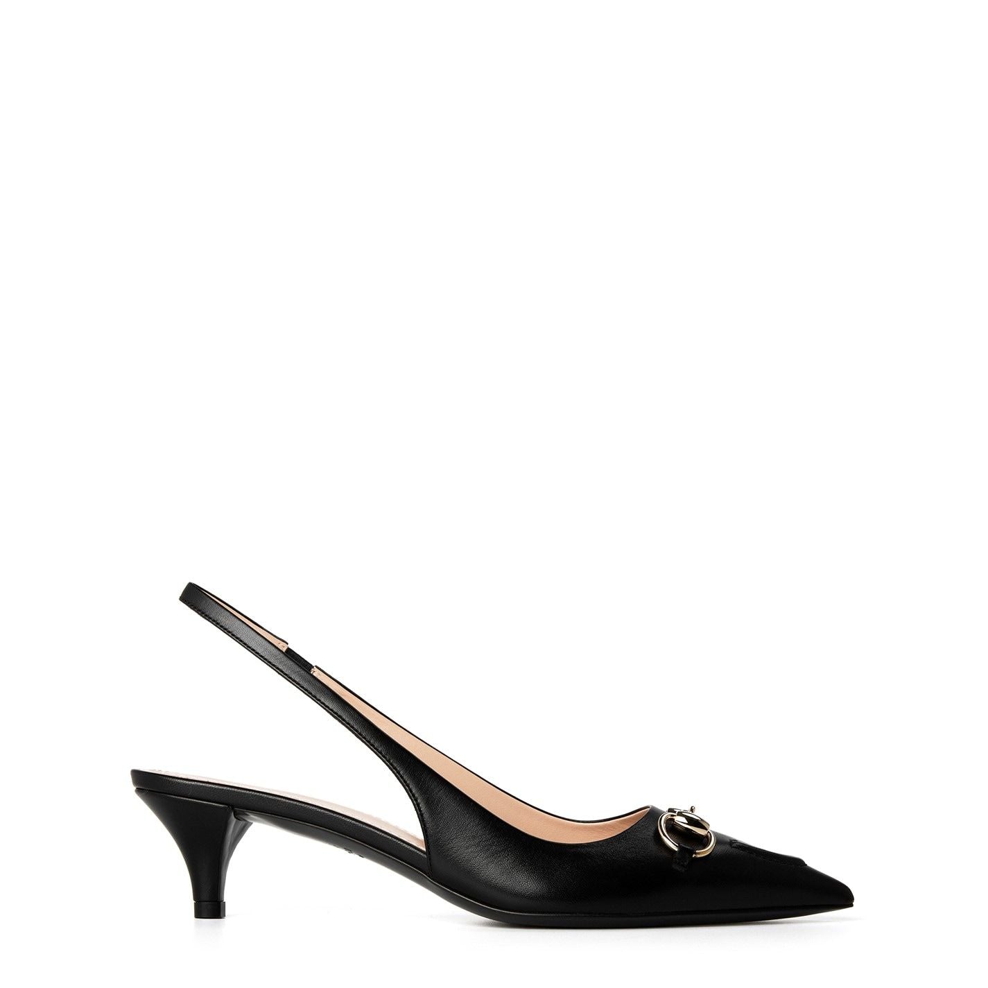  Women's Motif Canvas Horsebit Sling Pumps Nero