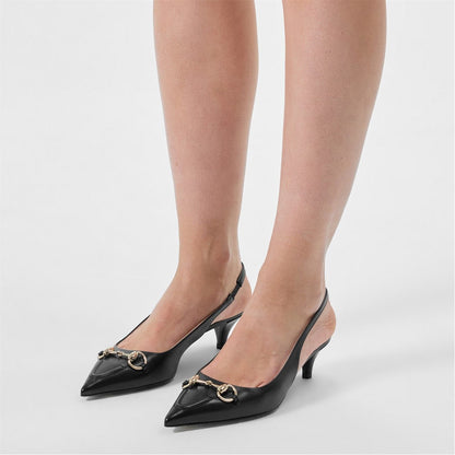  Women's Motif Canvas Horsebit Sling Pumps Nero