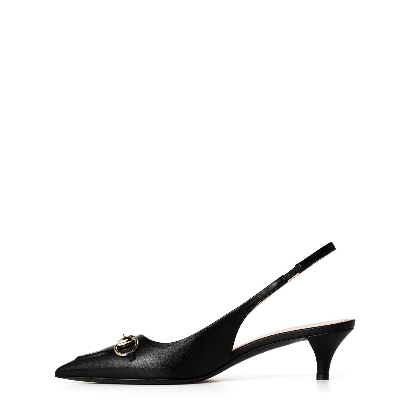  Women's Motif Canvas Horsebit Sling Pumps Nero