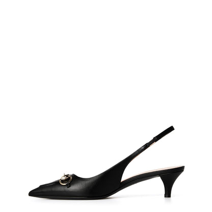  Women's Motif Canvas Horsebit Sling Pumps Nero