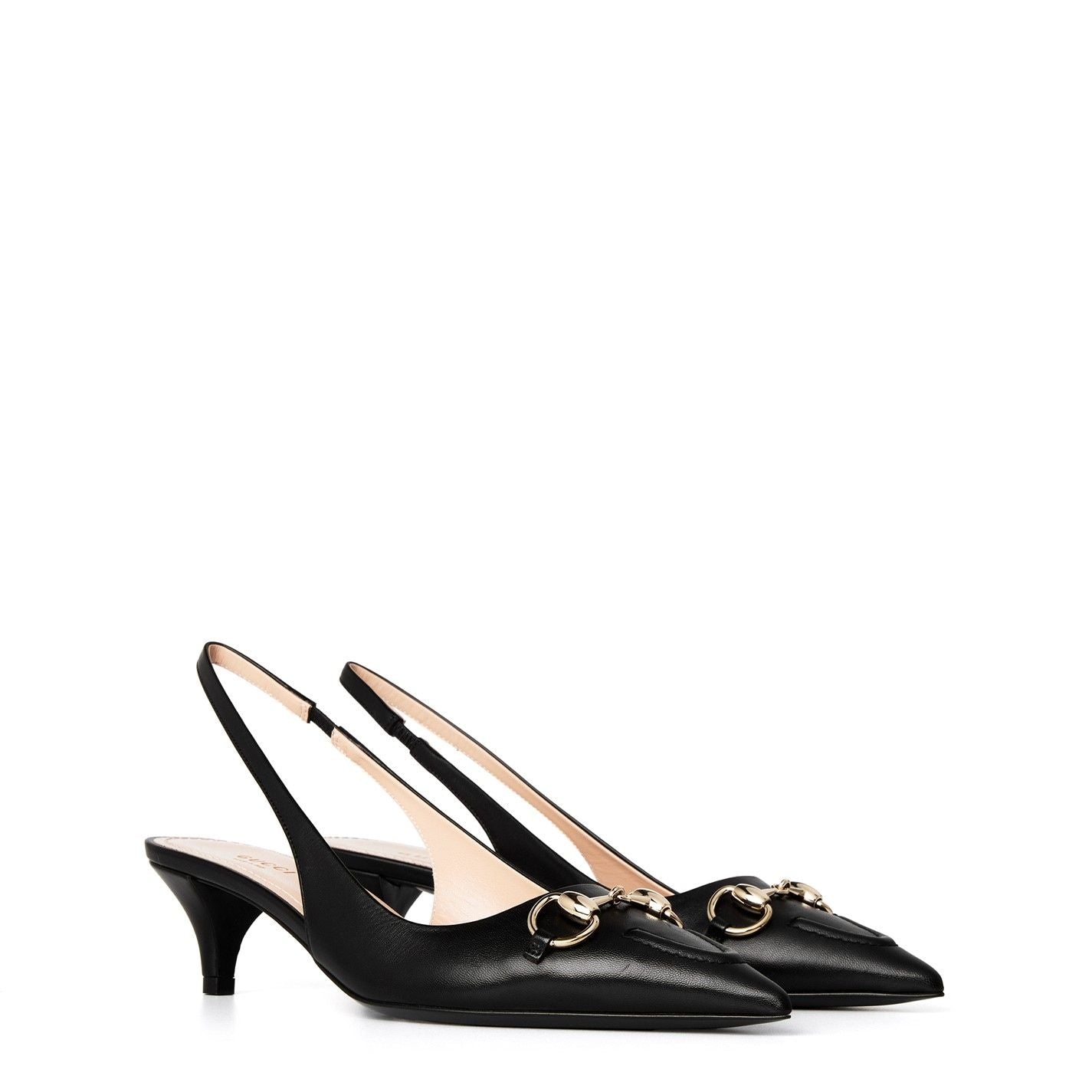  Women's Motif Canvas Horsebit Sling Pumps Nero