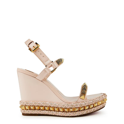  Women's Pyraclou Leather Espadrilles 110mm Leche Gold