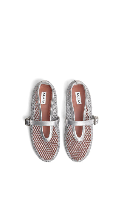 Alaïa Ballet Flats In Laminated Fishnet