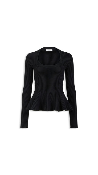 Alaïa Ribbed Peplum Top