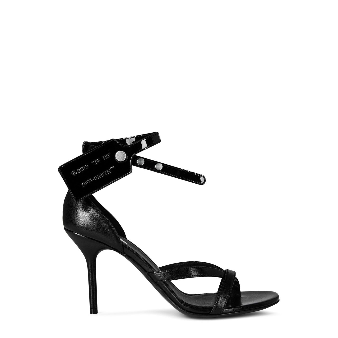  Zip Tie Leather Sandals Black