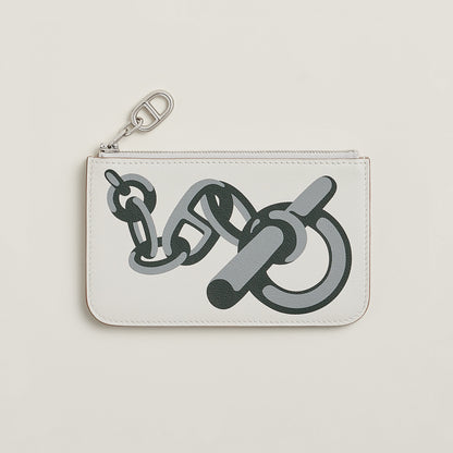 Hermes Zipengo Chaine D'Ancre Card Holder Gris Ple