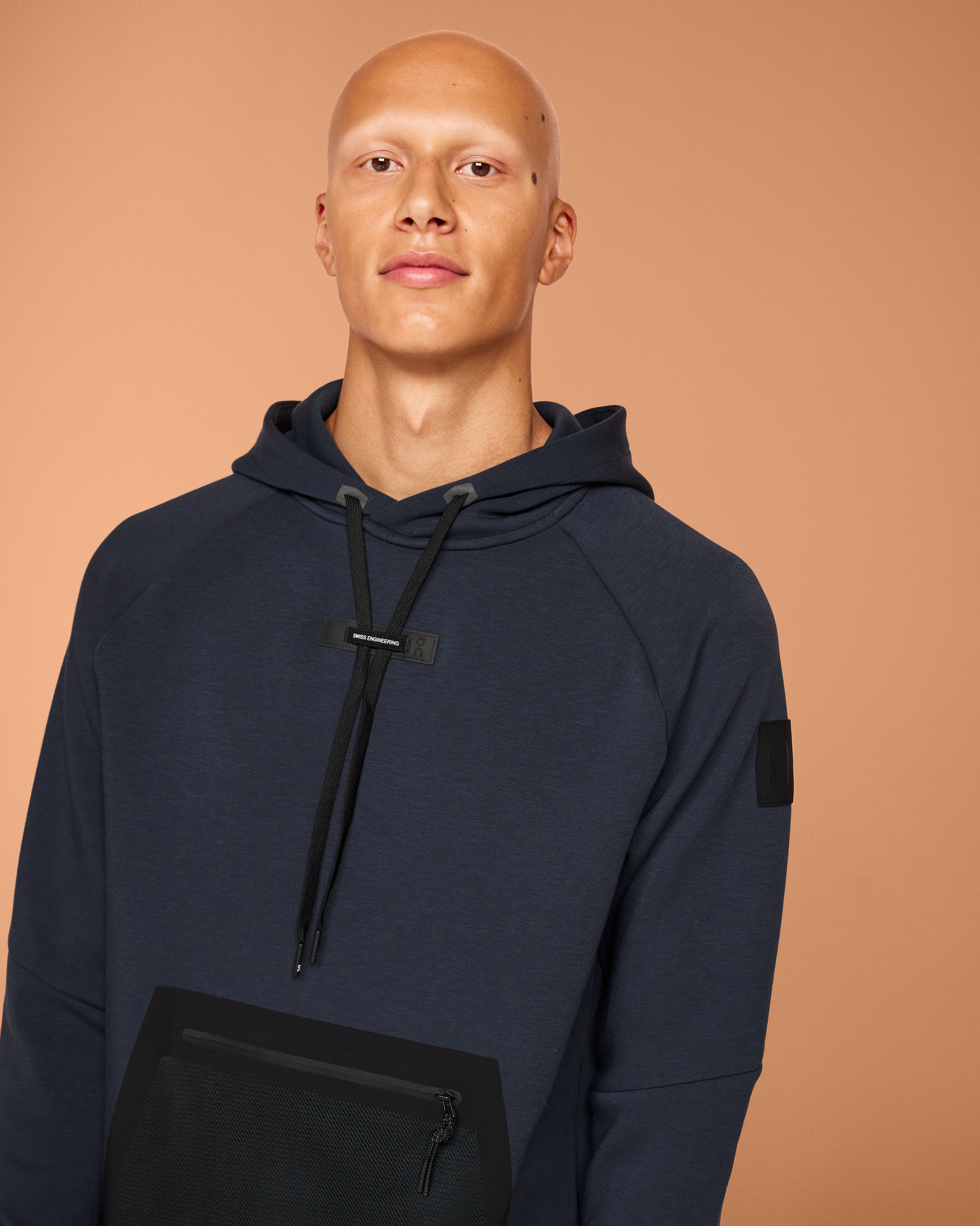 on hoodie Navy