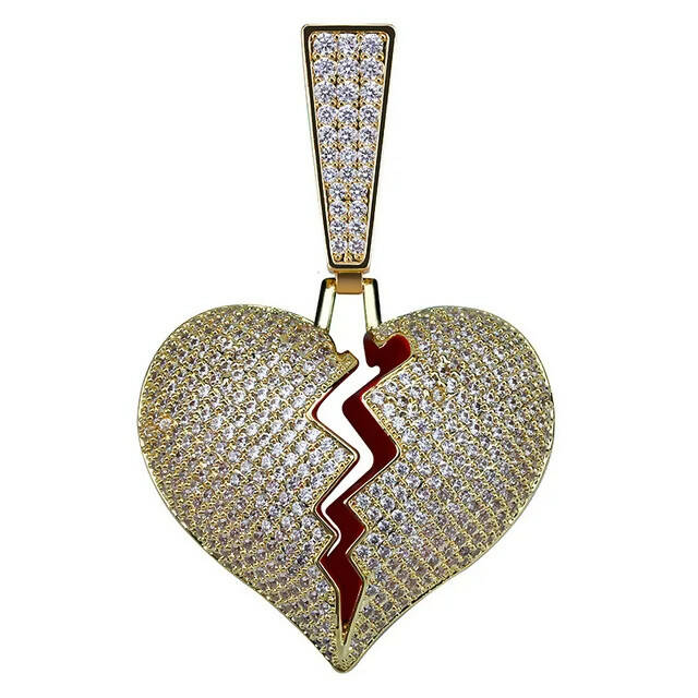 BROKEN HEART ICED OUT PENDANT (GOLD)