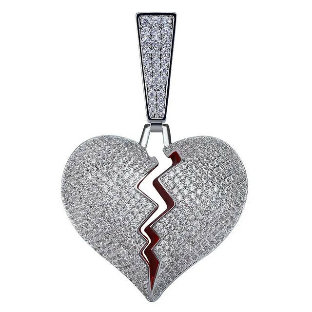 BROKEN HEART ICED OUT PENDANT (SILVER)