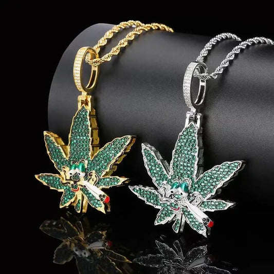 HIGH WEED LEAF ICED OUT PENDANT